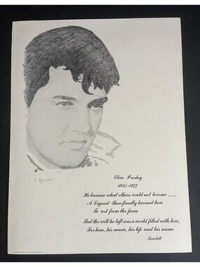 Elvis Presley Print Signed Drawing 1977 W/ Poem 12x16 The King of Rock Roll Rare